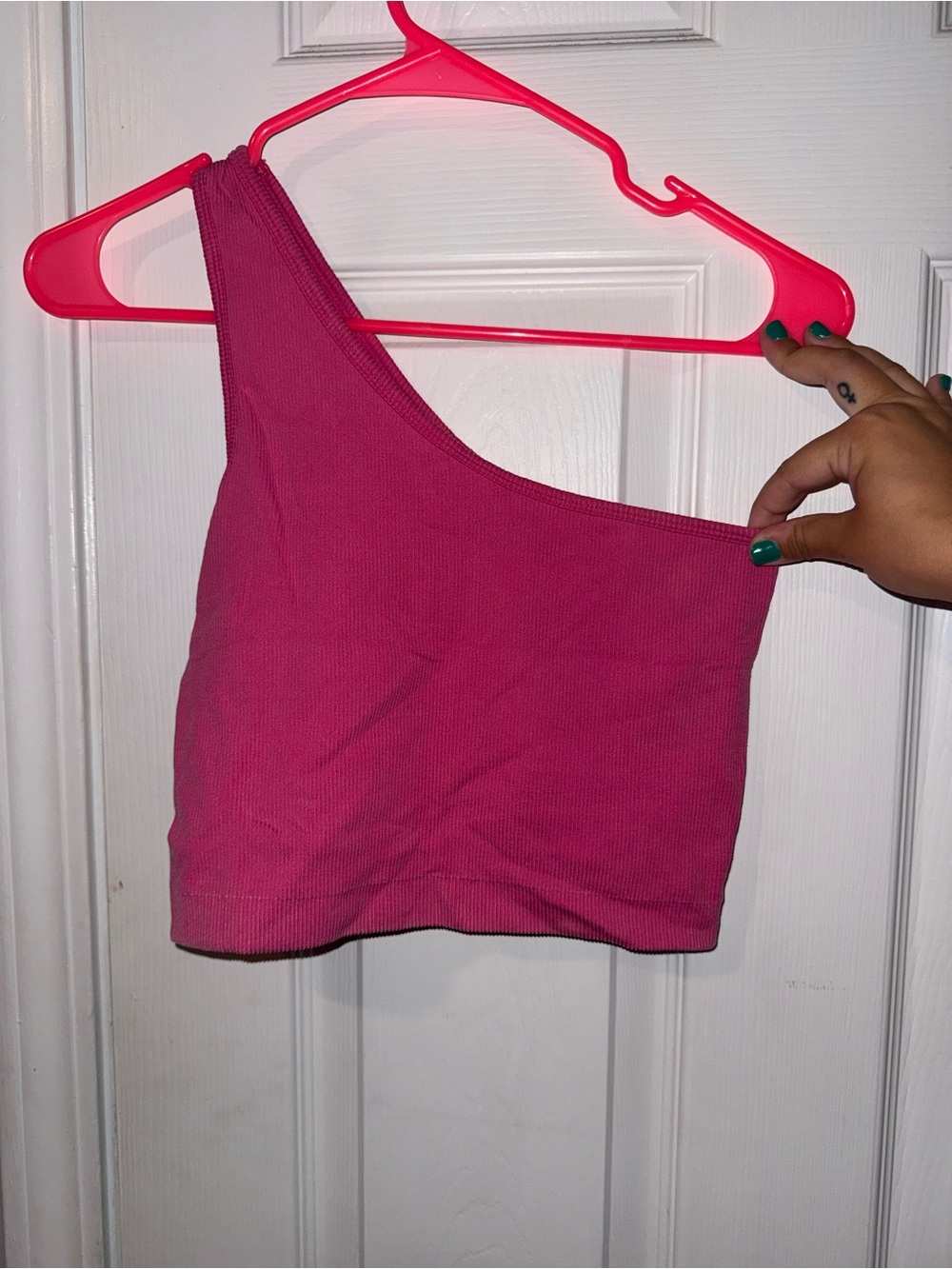 One-Shoulder Crop Sports Bra Top - Pink